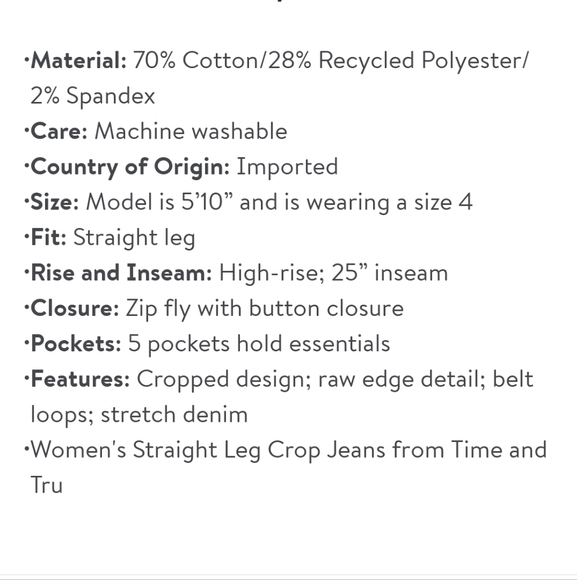 Time AND Tru Women's and Women's Plus High Rise Straight Crop Jean - Picture 6 of 7